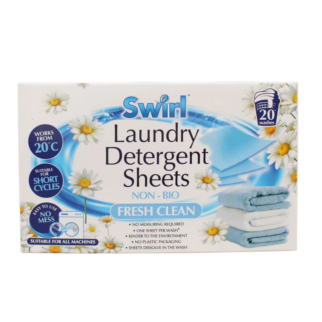 SWIRL LAUNDRY DETERGENT SHEETS FRESH CLEAN - 20 pk