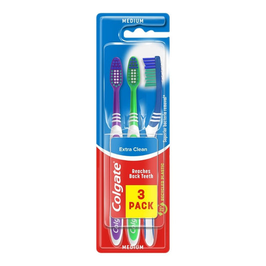 Colgate medium extra clean - reaches back teeth - 3pk