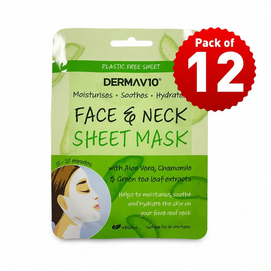 DERMA V10 FACE & NECK SHEET MASK - ALOE VERA & GREEN TEA